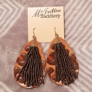 McIntire Saddlery Leather Beaded Tassel Earrings